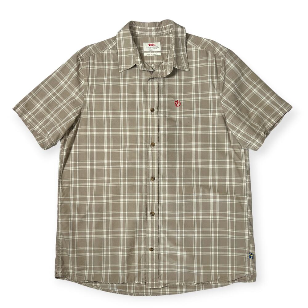 Fjallraven Relaxed Plaid Short Sleeve Button Down Shirt Mens M Brown
